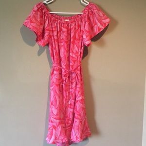 🍒Hot pink/cherry red palm off shoulder dress